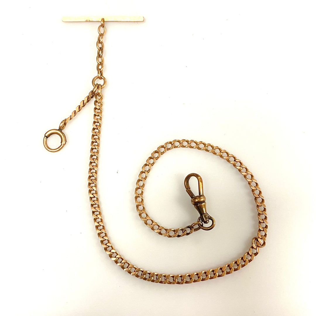 v508 Antique 10K Yellow Gold Vest Pocket Watch Link Chain 12" Gold Tone