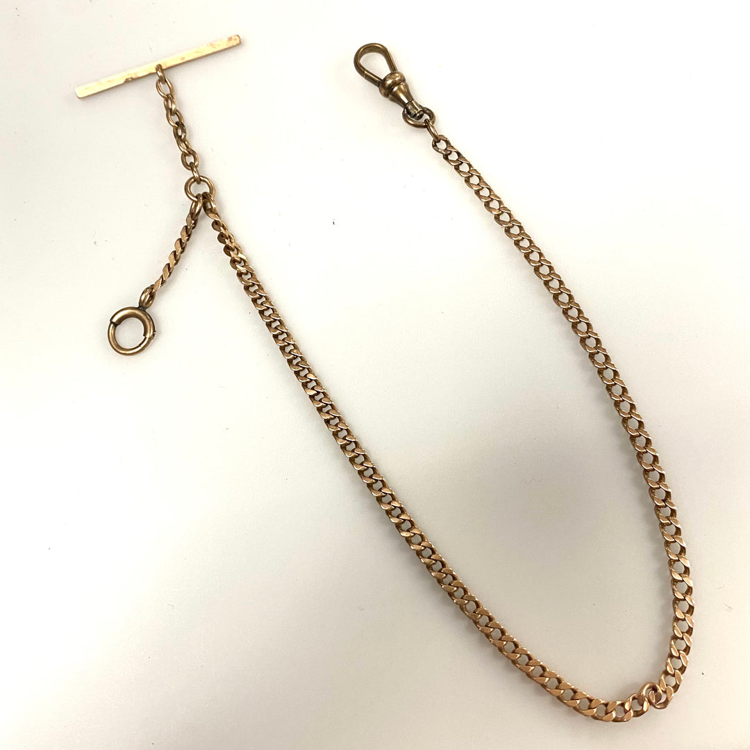 v508 Antique 10K Yellow Gold Vest Pocket Watch Link Chain 12" Gold Tone