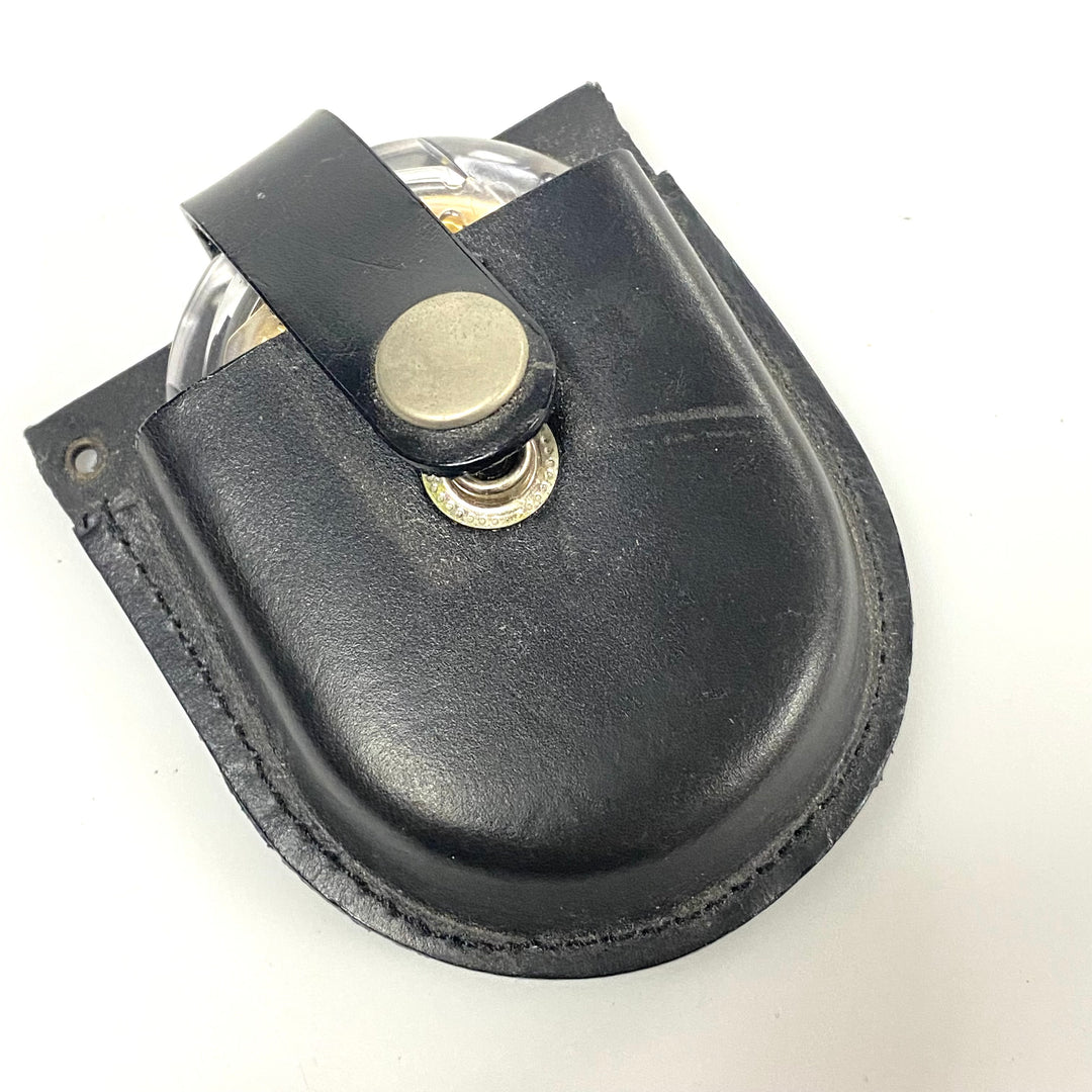 v514 NEW Black Genuine Leather Snap Closure Belt Pocket Watch Travel Holder Case