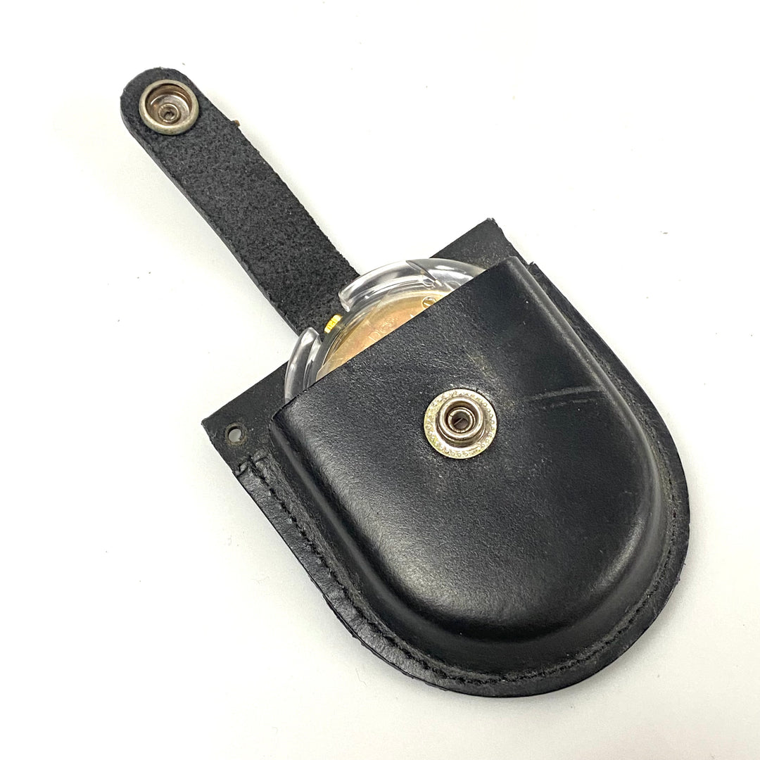 v514 NEW Black Genuine Leather Snap Closure Belt Pocket Watch Travel Holder Case