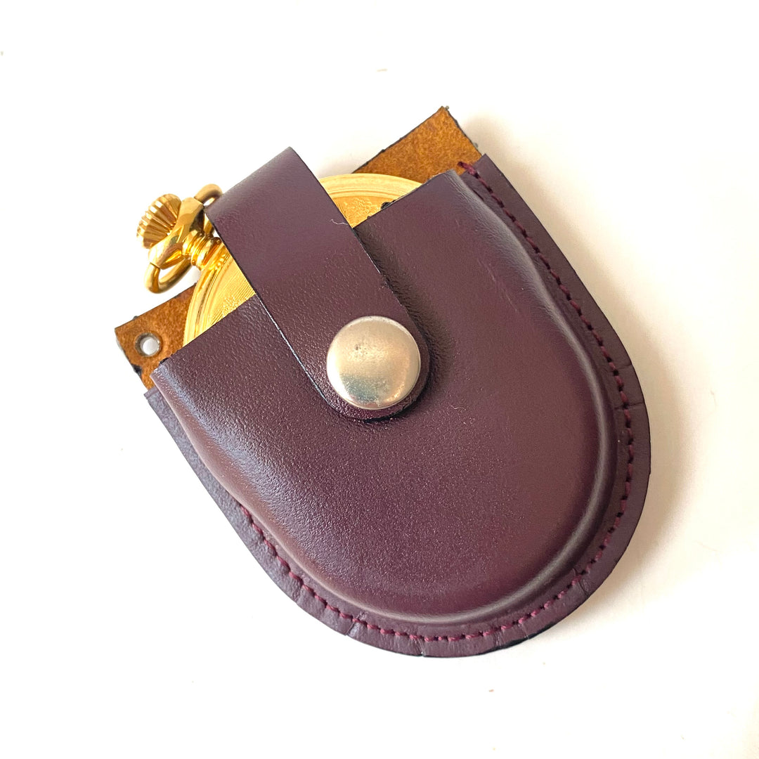 v515 NEW Brown Genuine Leather Snap Closure Belt Pocket Watch Travel Holder Case