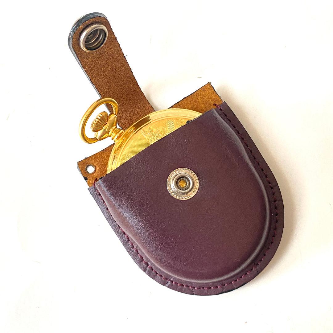 v515 NEW Brown Genuine Leather Snap Closure Belt Pocket Watch Travel Holder Case