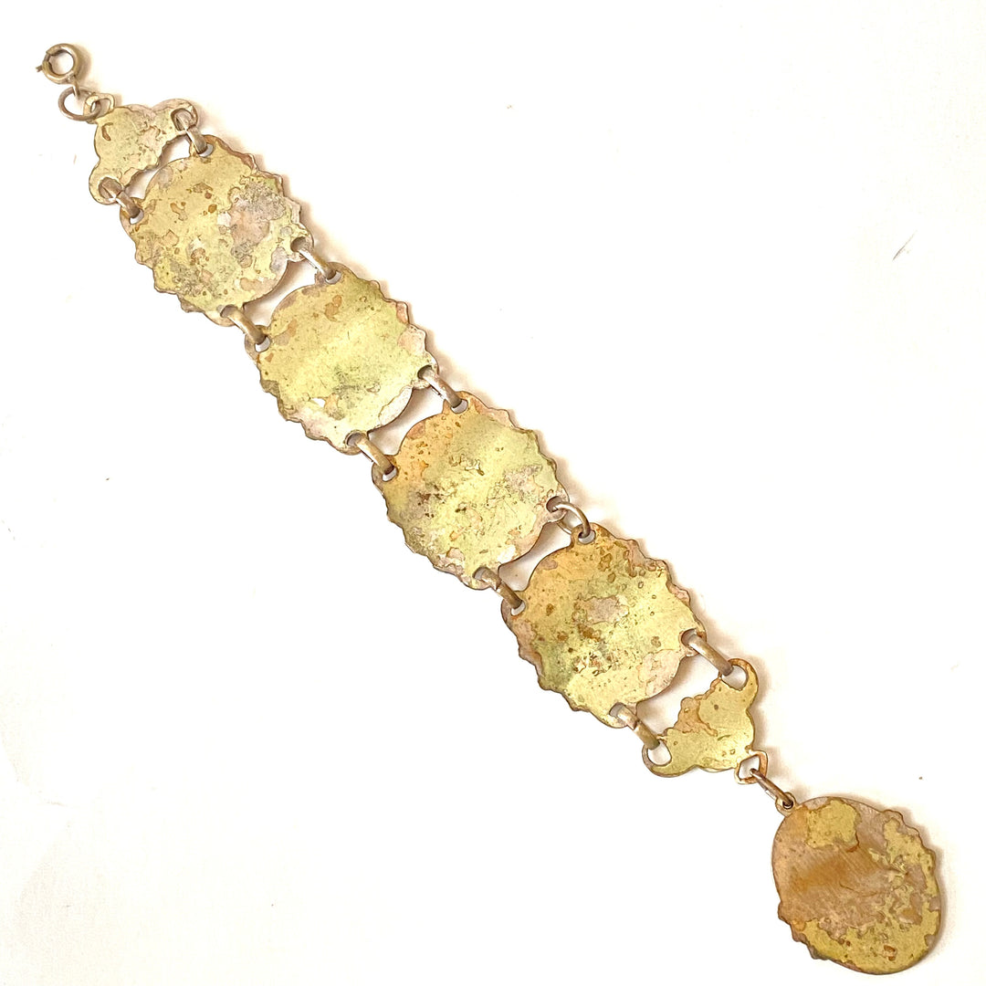 v516 Vintage Silver Plated Don Quixote Spain Story Souvenir Panel Bracelet 1940s