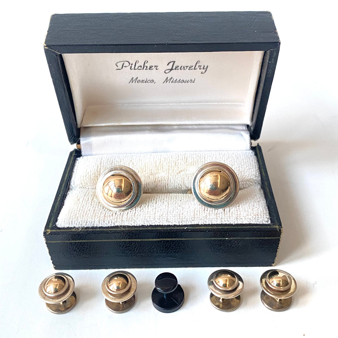 v523 Vintage Pilcher Jewelry Two-tone 14k Gold and Sterling Silver Cufflinks 7pc