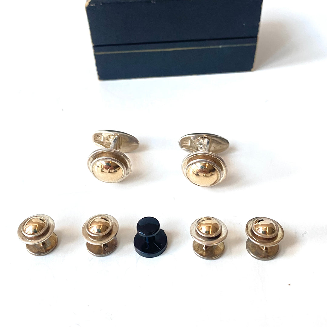 v523 Vintage Pilcher Jewelry Two-tone 14k Gold and Sterling Silver Cufflinks 7pc