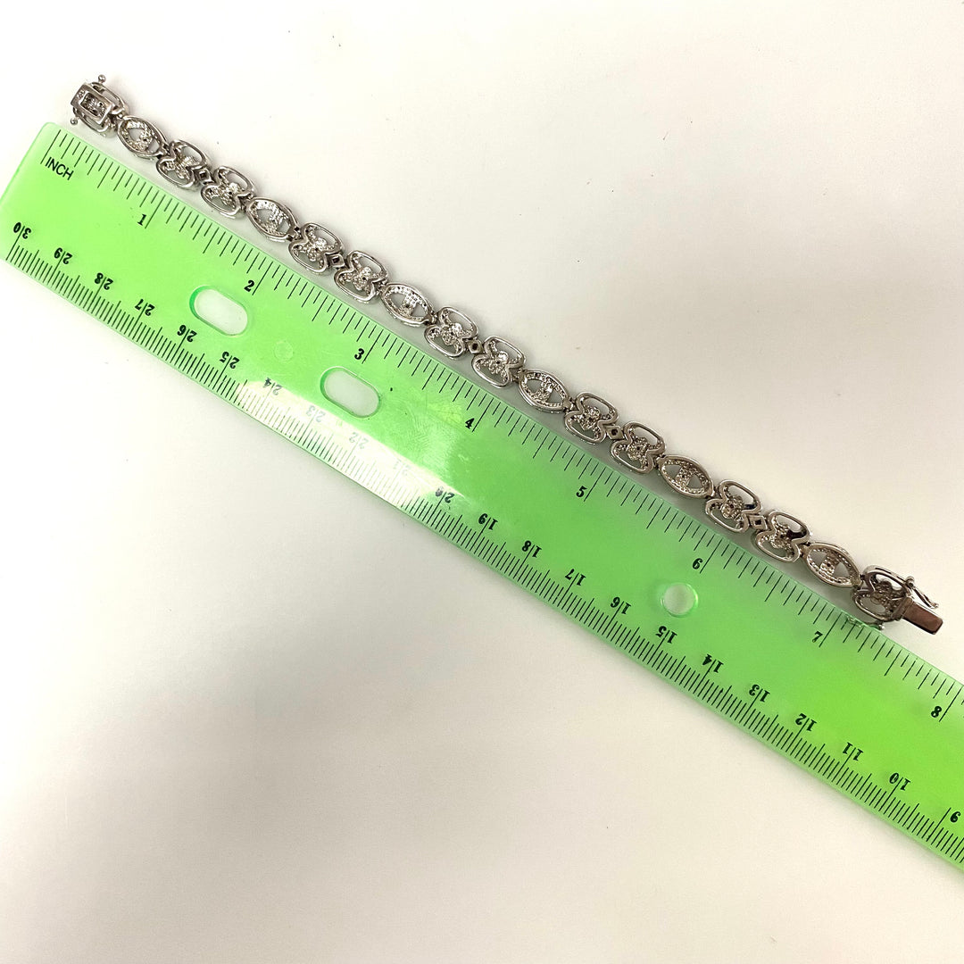 v526 Vintage Elegant Sterling Silver Multi CZ Gemstones Infinity Link Bracelet