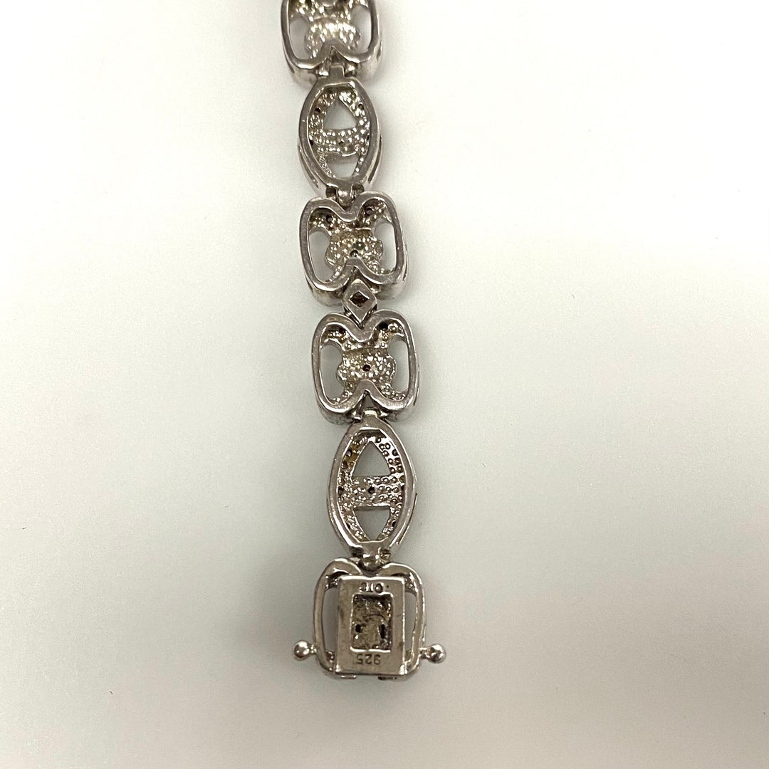 v526 Vintage Elegant Sterling Silver Multi CZ Gemstones Infinity Link Bracelet