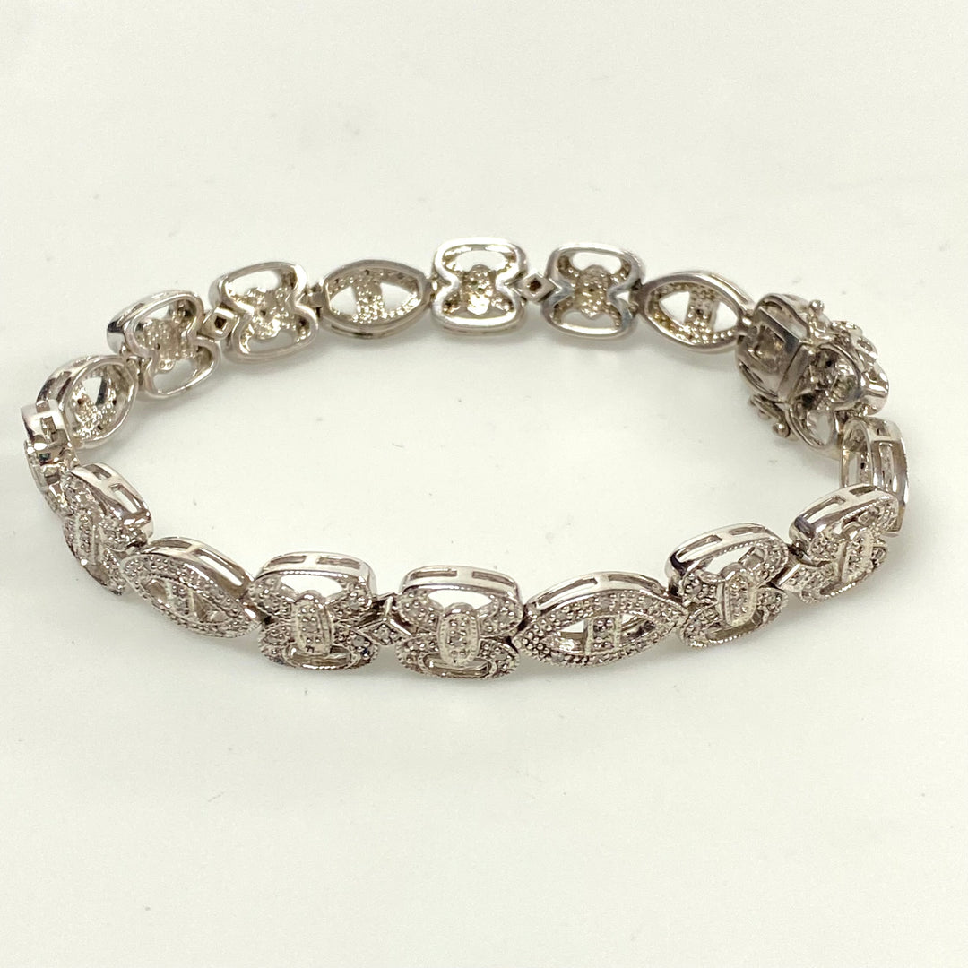 v526 Vintage Elegant Sterling Silver Multi CZ Gemstones Infinity Link Bracelet