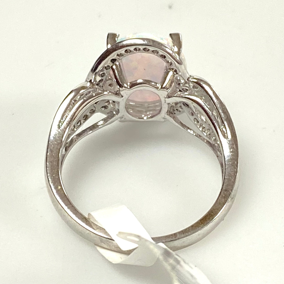 v527 Sterling Silver Opal White Sapphire Engagement Wedding Ring Size 7