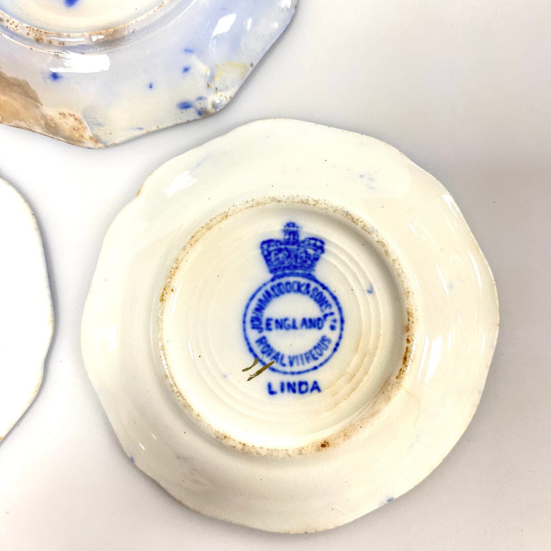 v531 Antique Flow Blue Butter pats Small Plates Victorian Cobalt Blue Pottery 6pc