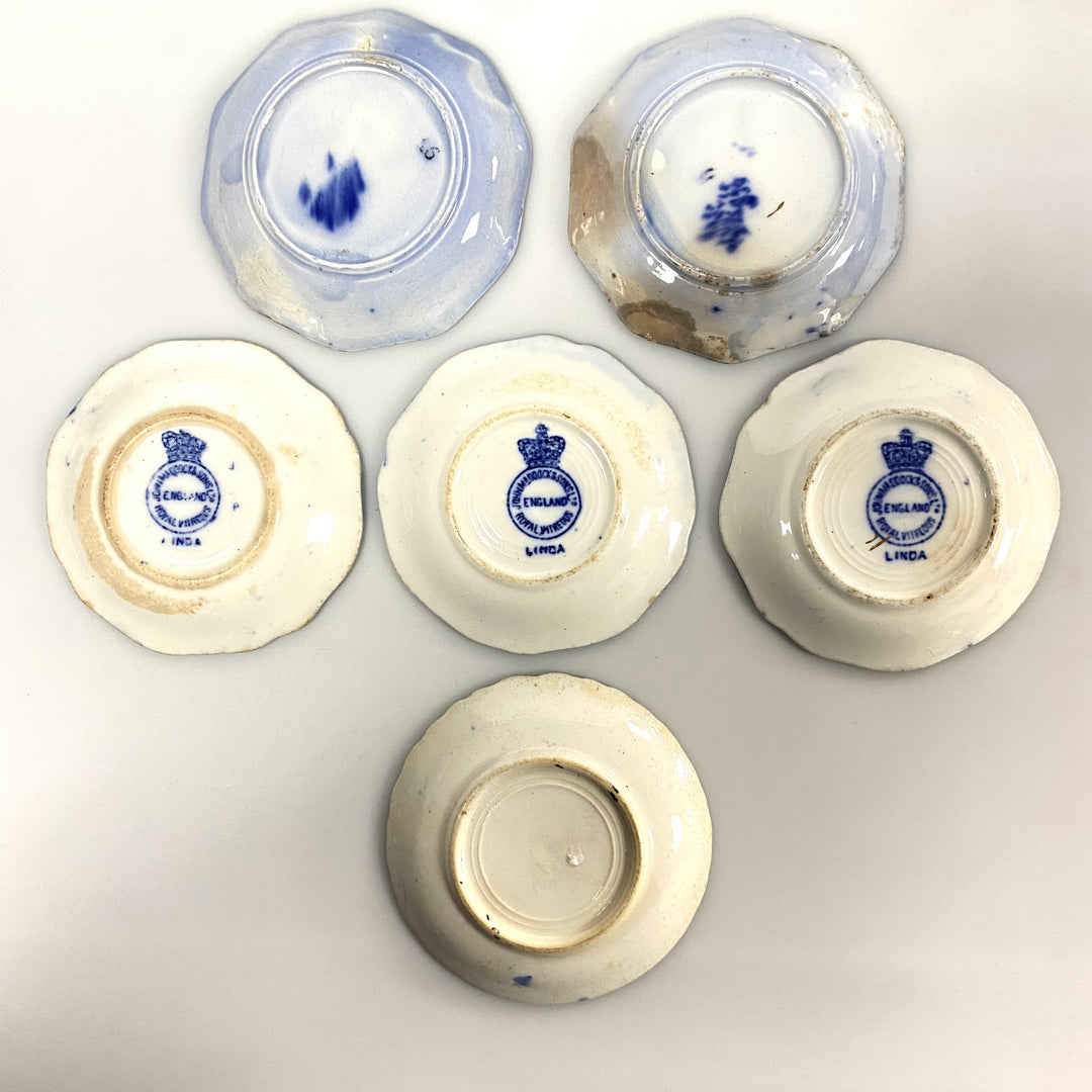 v531 Antique Flow Blue Butter pats Small Plates Victorian Cobalt Blue Pottery 6pc
