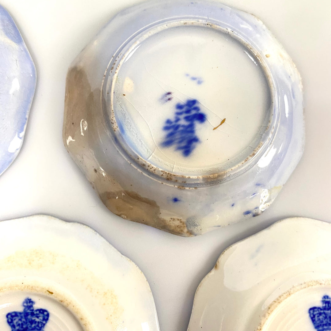v531 Antique Flow Blue Butter pats Small Plates Victorian Cobalt Blue Pottery 6pc