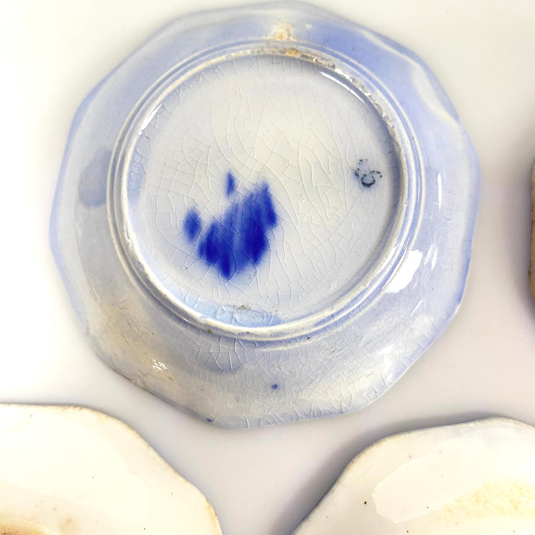 v531 Antique Flow Blue Butter pats Small Plates Victorian Cobalt Blue Pottery 6pc