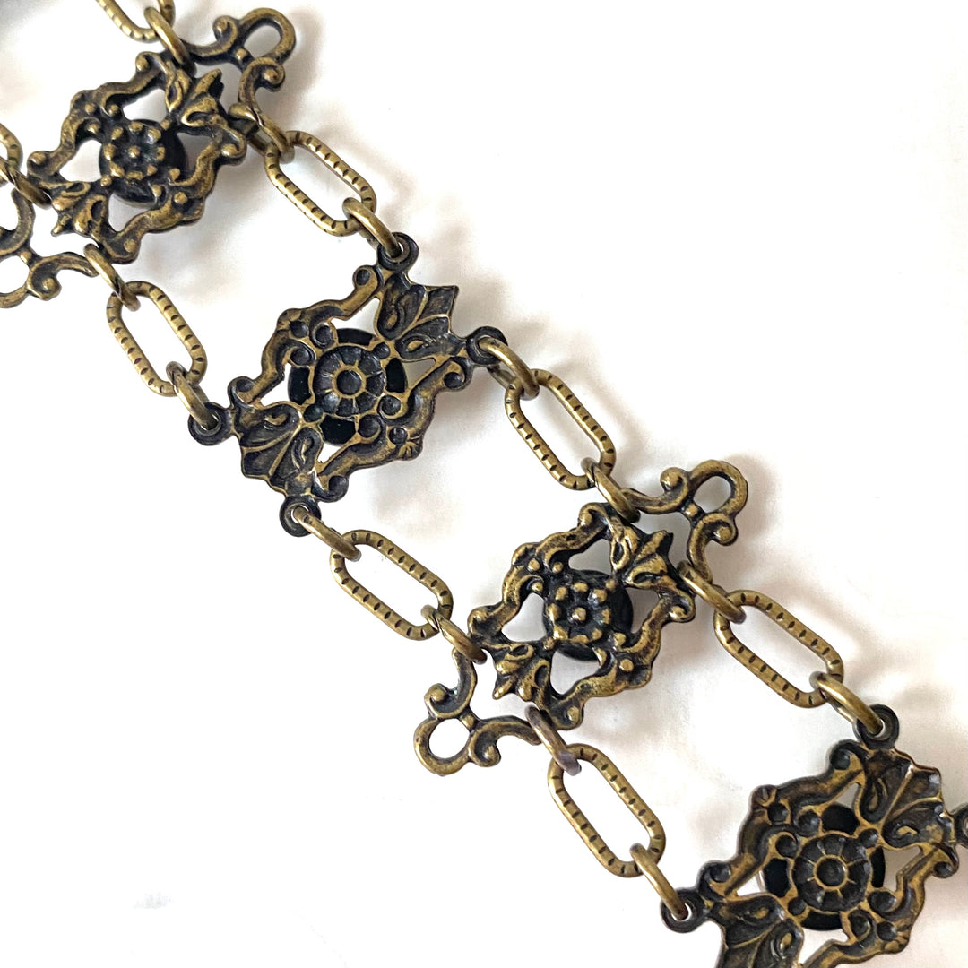 v532 Antique Elegant Gold Filled Filigree Multi-color Gemstones Link Bracelet