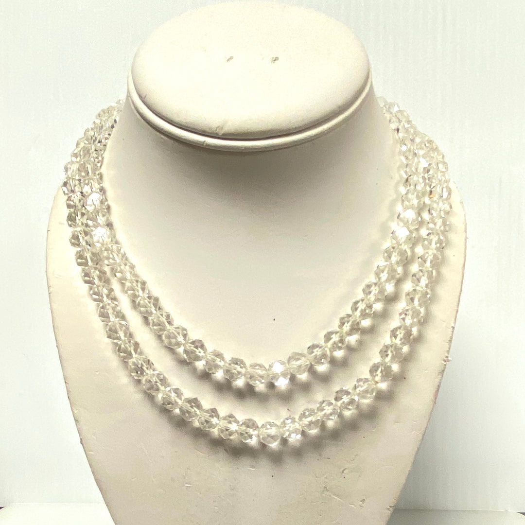 v533 Vintage Faceted Aurora Clear Crystal Beaded Single Strand Necklace 38" Long