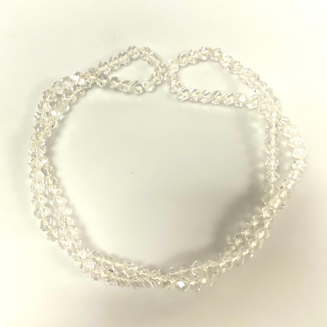 v533 Vintage Faceted Aurora Clear Crystal Beaded Single Strand Necklace 38" Long