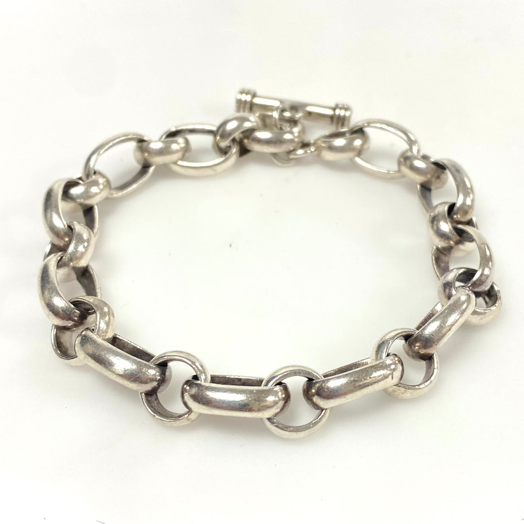 v537 Vintage Sterling Silver 925 Bracelet Toggle Closure Oval and Round Links