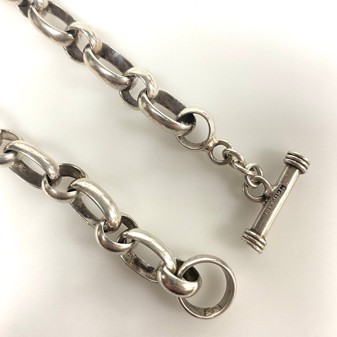 v537 Vintage Sterling Silver 925 Bracelet Toggle Closure Oval and Round Links