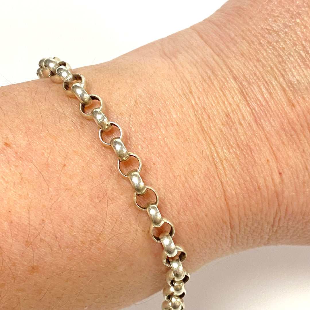 v538 Vintage Sterling Silver 925 Italy Round Links Chain Bracelet 7" Long