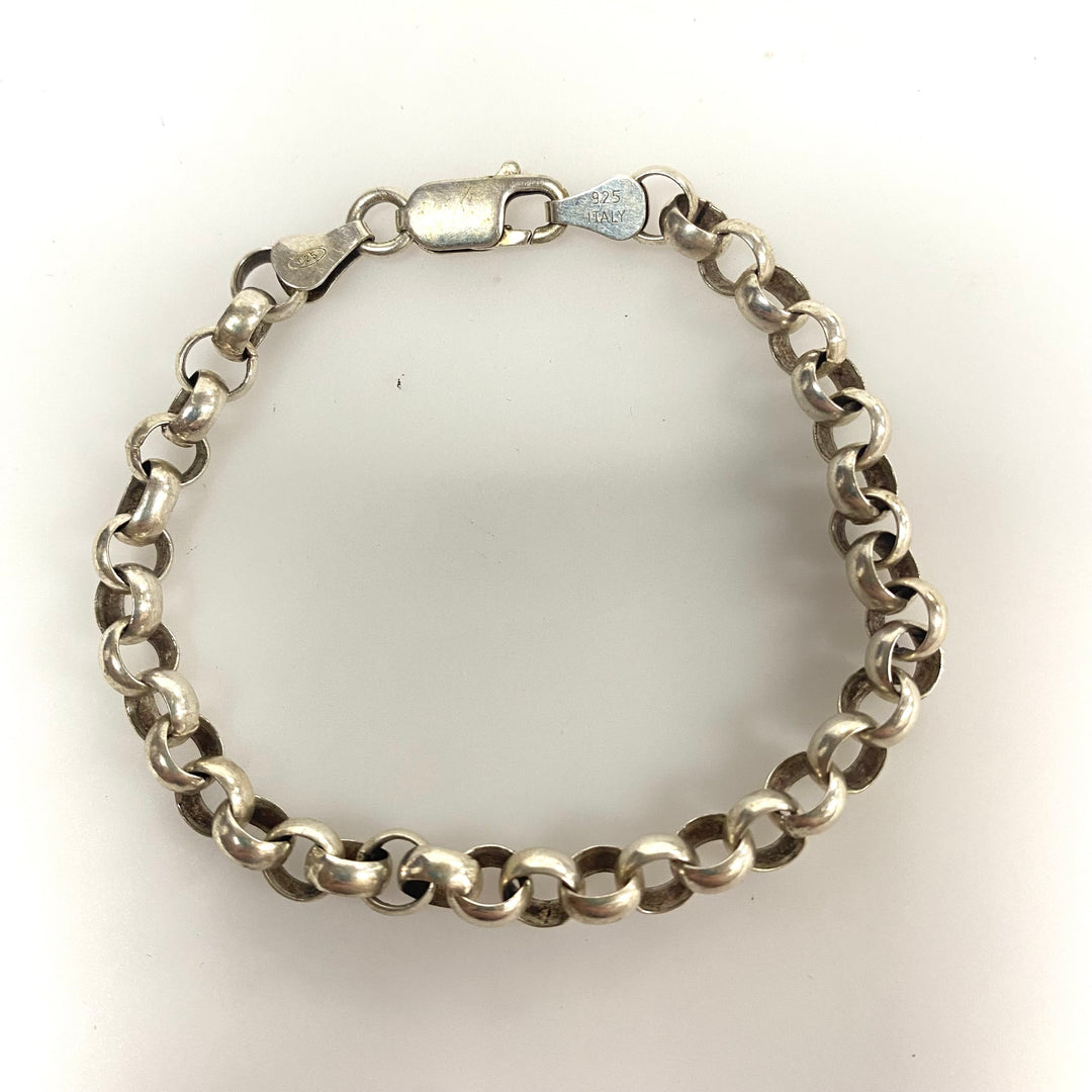 v538 Vintage Sterling Silver 925 Italy Round Links Chain Bracelet 7" Long