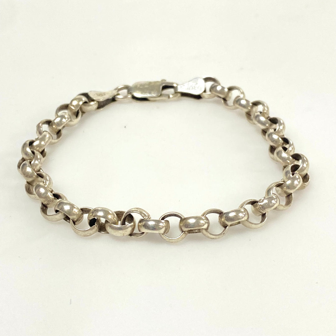 v538 Vintage Sterling Silver 925 Italy Round Links Chain Bracelet 7" Long