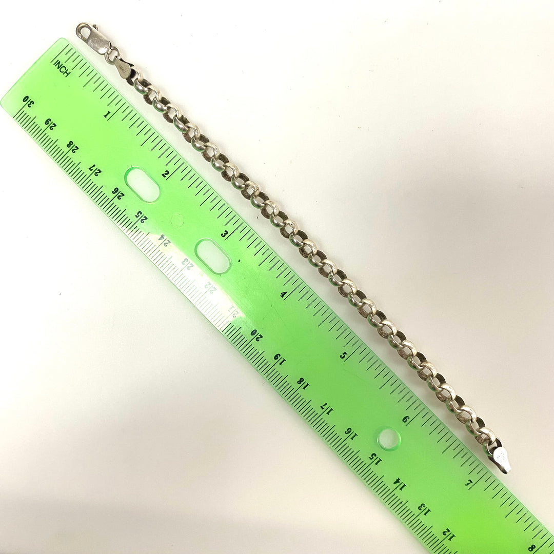 v538 Vintage Sterling Silver 925 Italy Round Links Chain Bracelet 7" Long