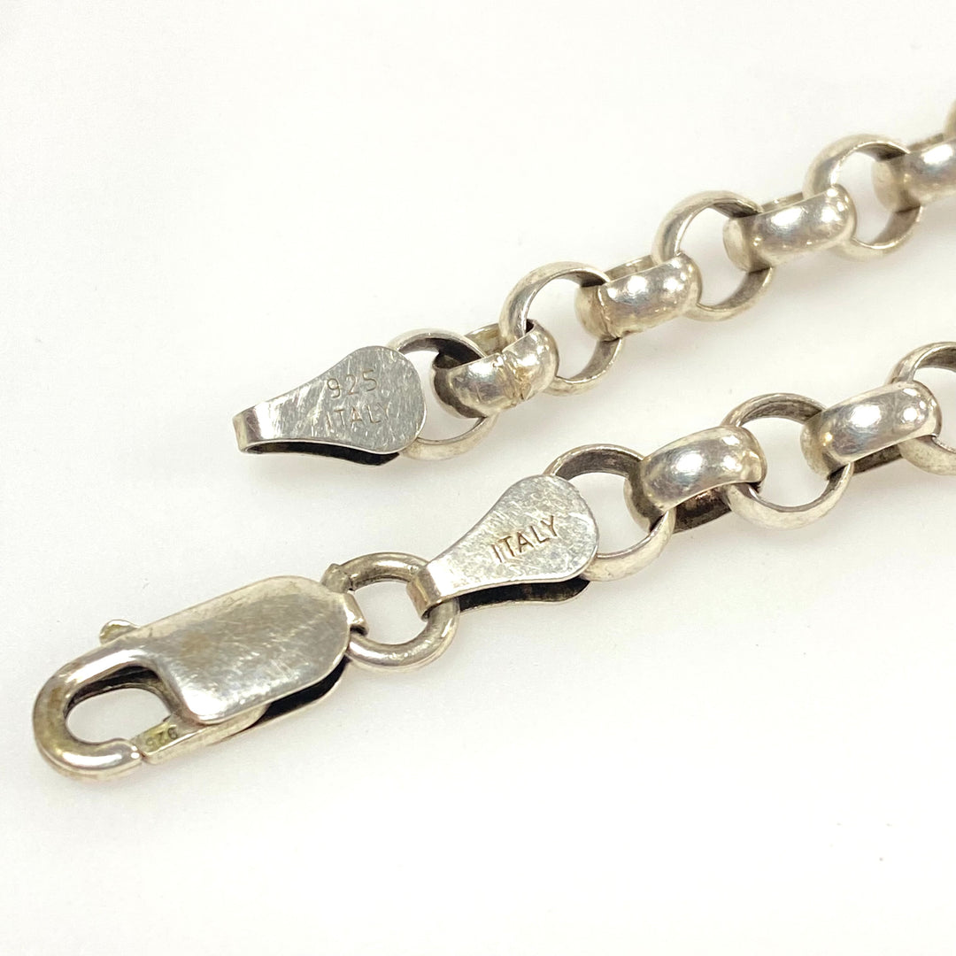 v538 Vintage Sterling Silver 925 Italy Round Links Chain Bracelet 7" Long
