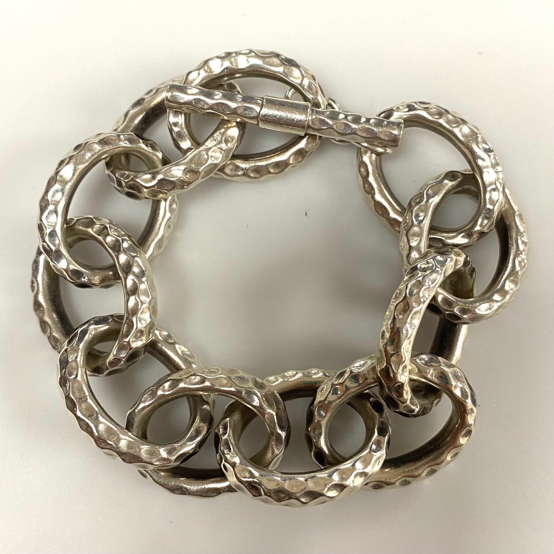 v539 Vintage Sterling Silver 925 Mex Bracelet Toggle Closure Oval Link Chain 9"