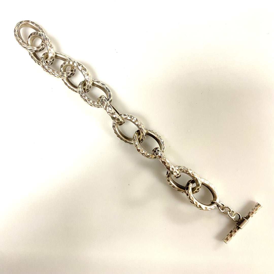 v539 Vintage Sterling Silver 925 Mex Bracelet Toggle Closure Oval Link Chain 9"