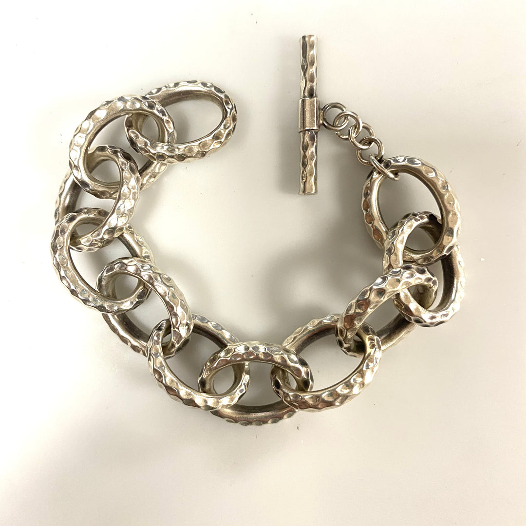 v539 Vintage Sterling Silver 925 Mex Bracelet Toggle Closure Oval Link Chain 9"