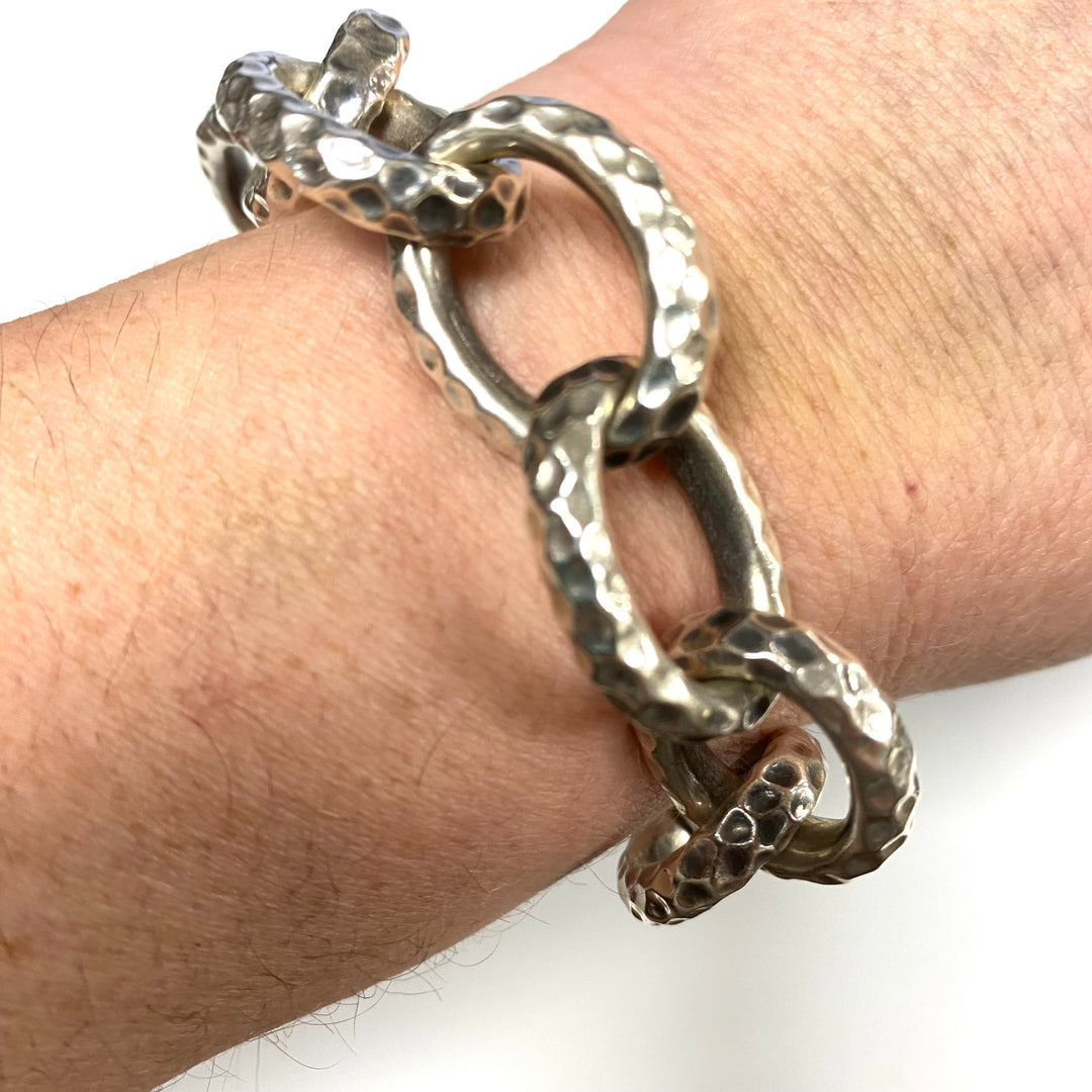 v539 Vintage Sterling Silver 925 Mex Bracelet Toggle Closure Oval Link Chain 9"