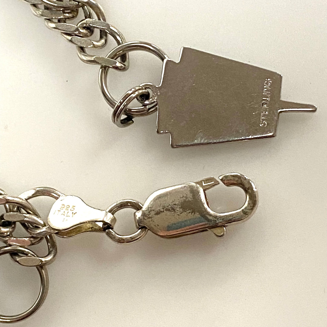 v540 Vintage Sterling Silver Chain Bracelet with multiple Various Charm Pendants