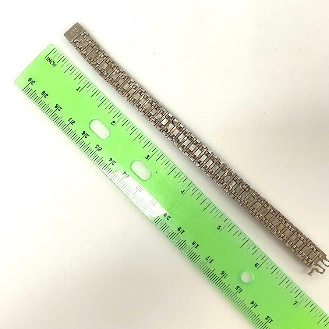 v541 Vintage Art Deco Diamondbar Sterling Silver White Blue Rhinestone Bracelet