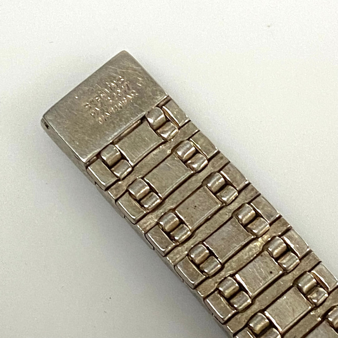 v541 Vintage Art Deco Diamondbar Sterling Silver White Blue Rhinestone Bracelet