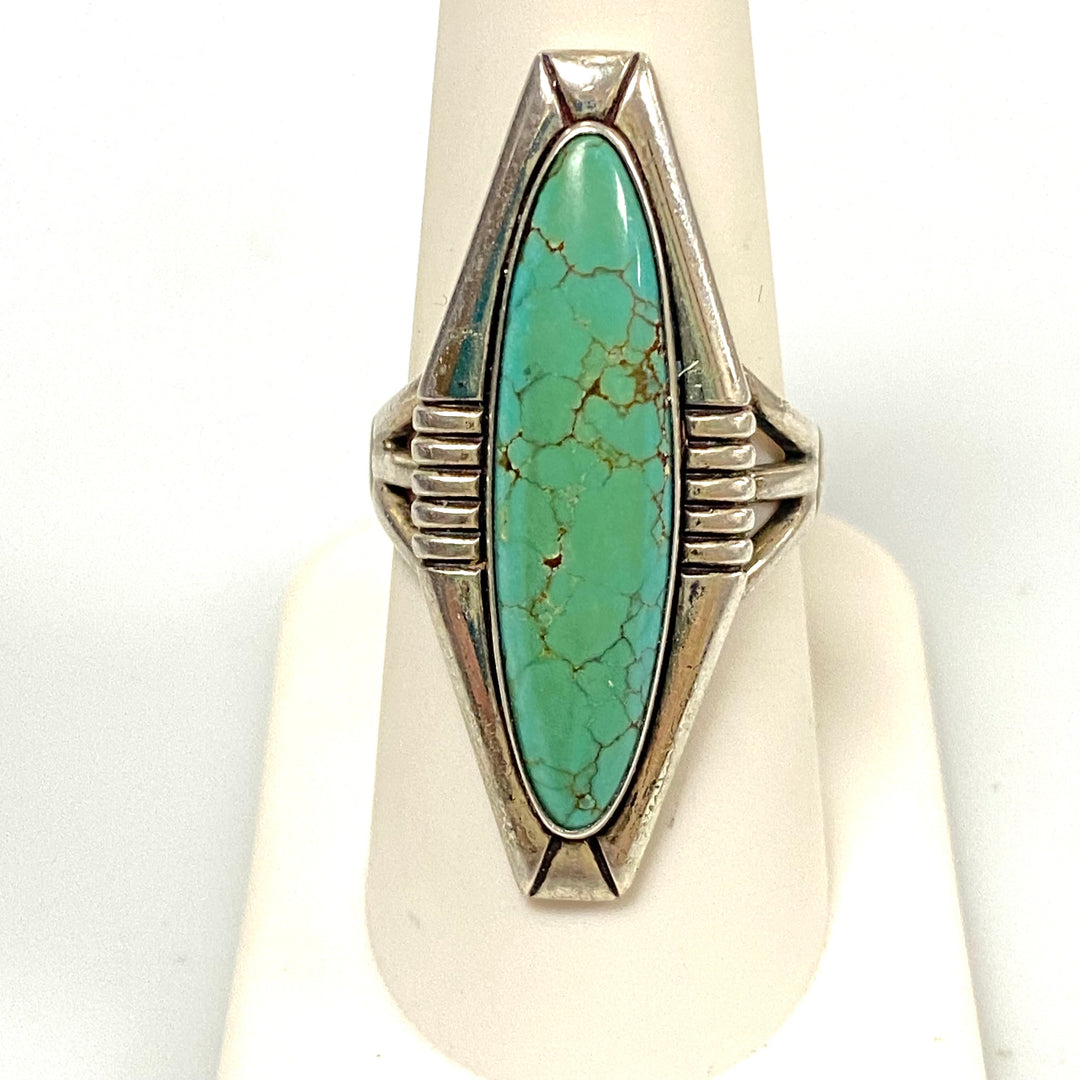 v546 Vintage Sterling Silver 925 Native American Navajo Turquoise Ring Size 8
