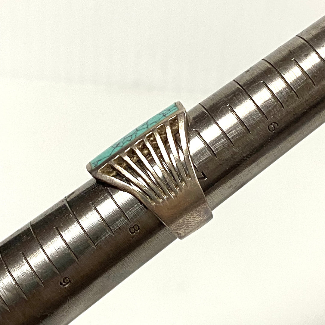 v547 Vintage Navajo Sterling Silver Ring Rectangular Spiderweb Turquoise Sz 7.25
