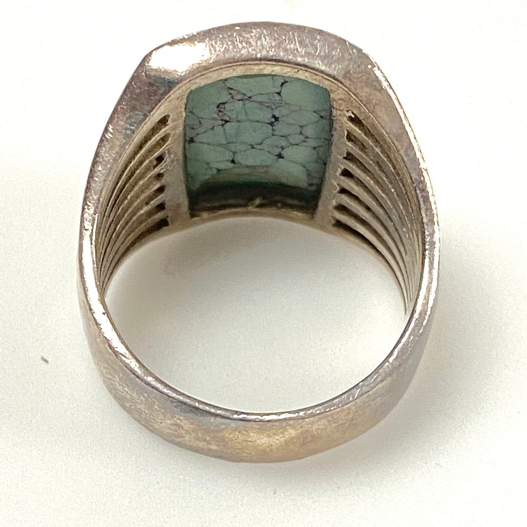 v547 Vintage Navajo Sterling Silver Ring Rectangular Spiderweb Turquoise Sz 7.25