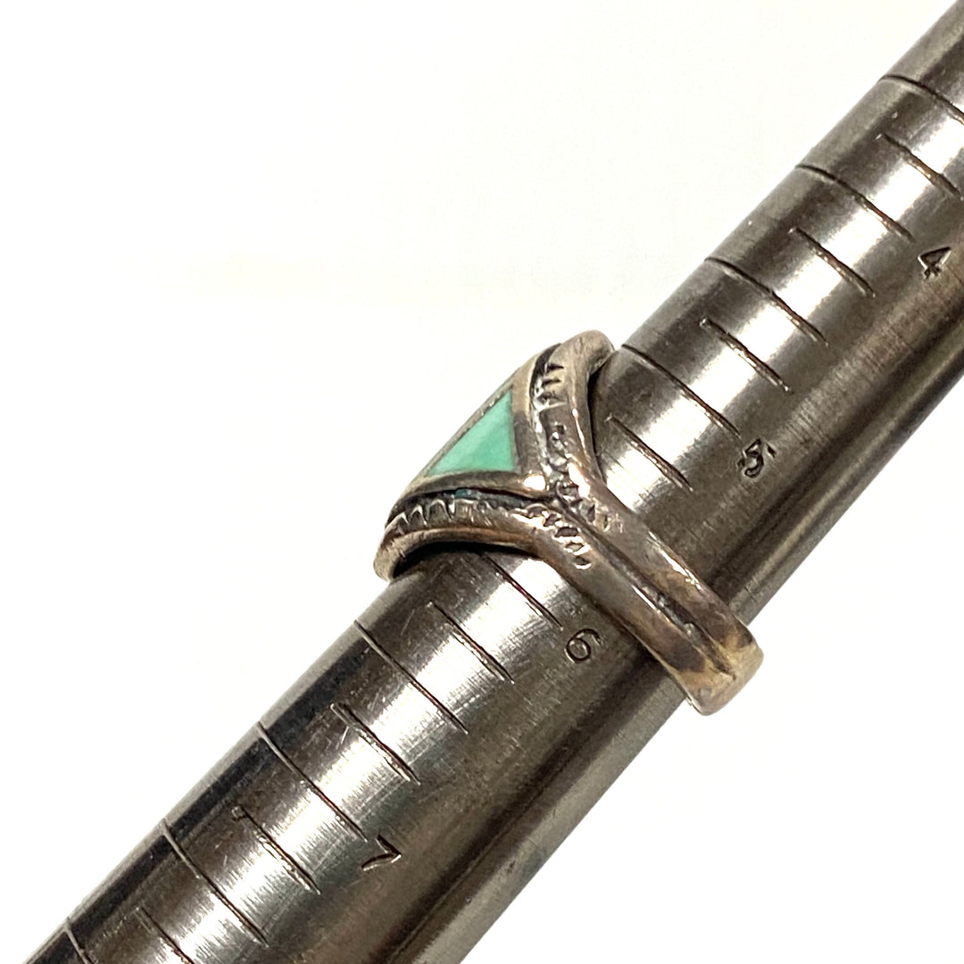 v548 Vintage Navajo Sterling Silver Ring Rhombus-shaped Turquoise Inlay Sz 5.75