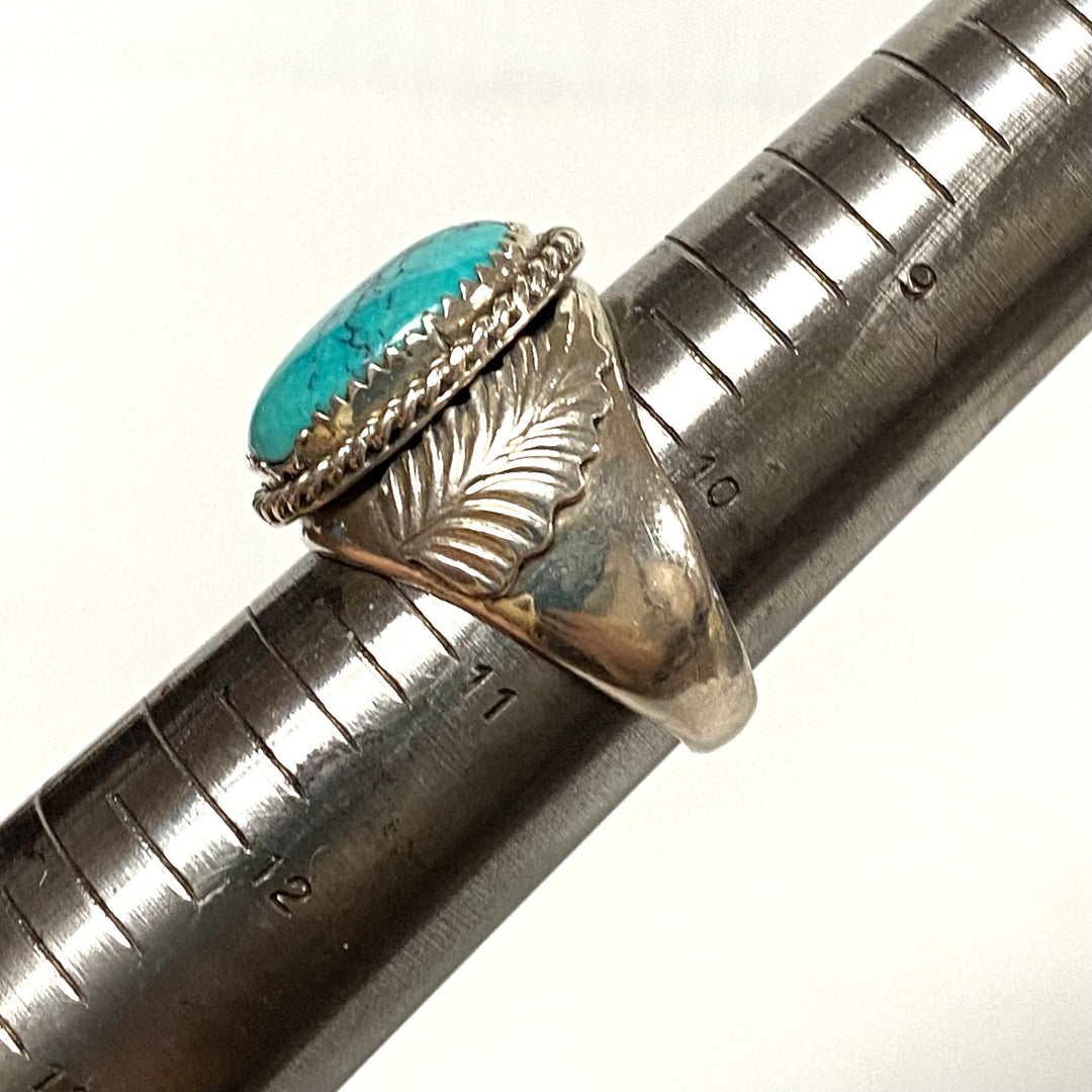 v550 Vintage Navajo Sterling Silver Ring Turquoise Twisted Wire Bezel Size 10.5