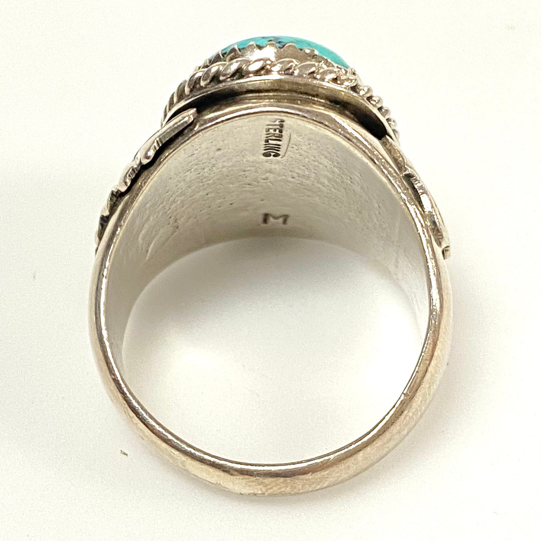 v550 Vintage Navajo Sterling Silver Ring Turquoise Twisted Wire Bezel Size 10.5