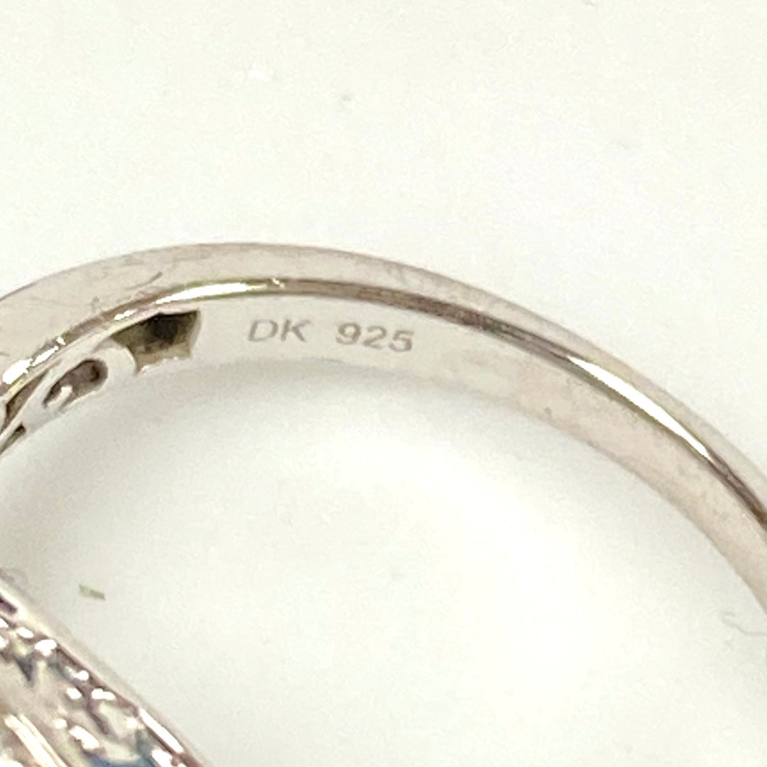 v553 Vintage Sterling Silver Ring Blue Topaz with Double Halo Stones Ring Size 9