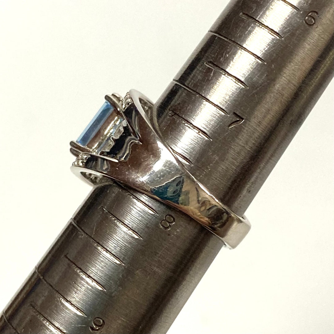 v555 Vintage Sterling Silver Blue and White Rhinestones Starry Cut Ring Sz 7.75