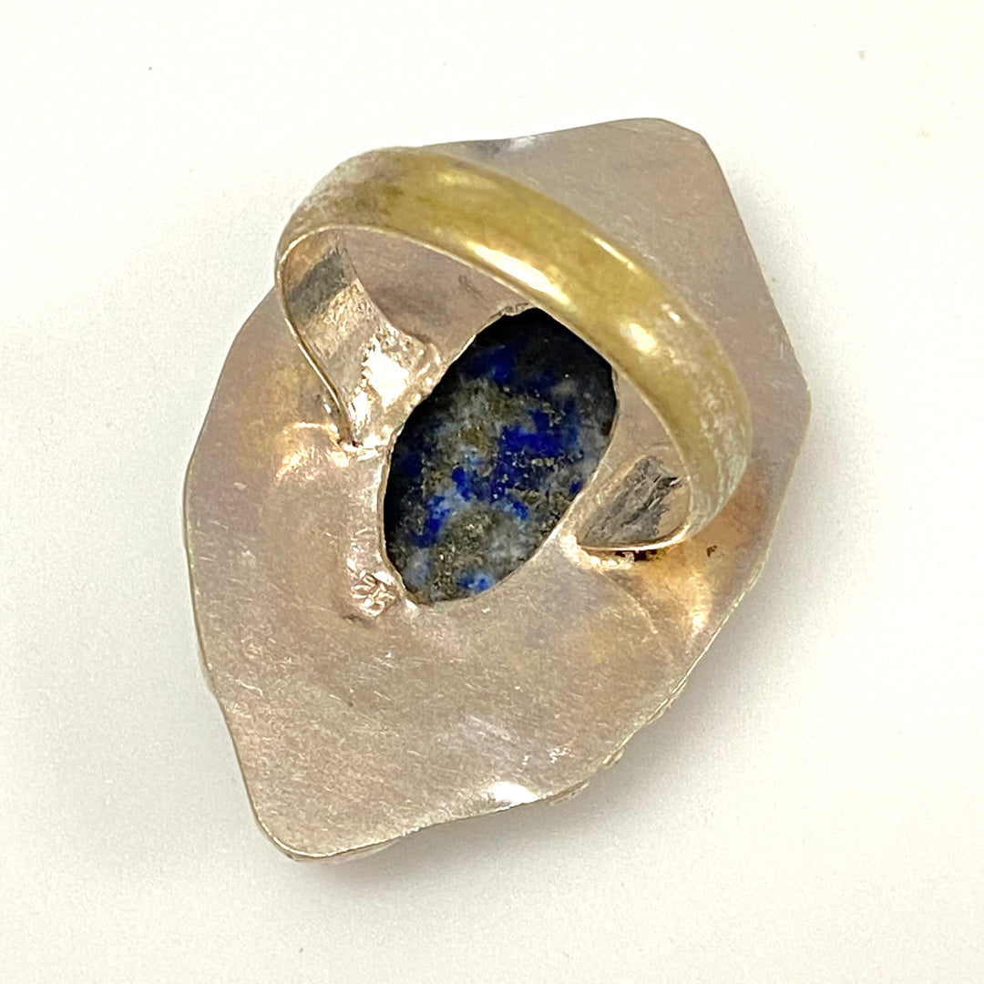 v557 Vintage Sterling Silver Blue Lapis Lazuli Stone with Ornate Setting Ring Sz 7.5