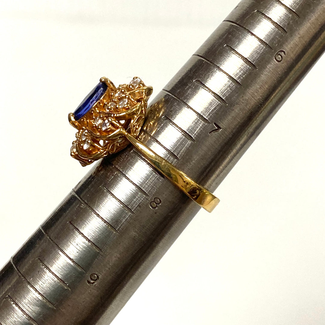 v560 Vintage Sterling Silver Marquise-cut Blue Sapphire Cocktail Ring Size 7.75