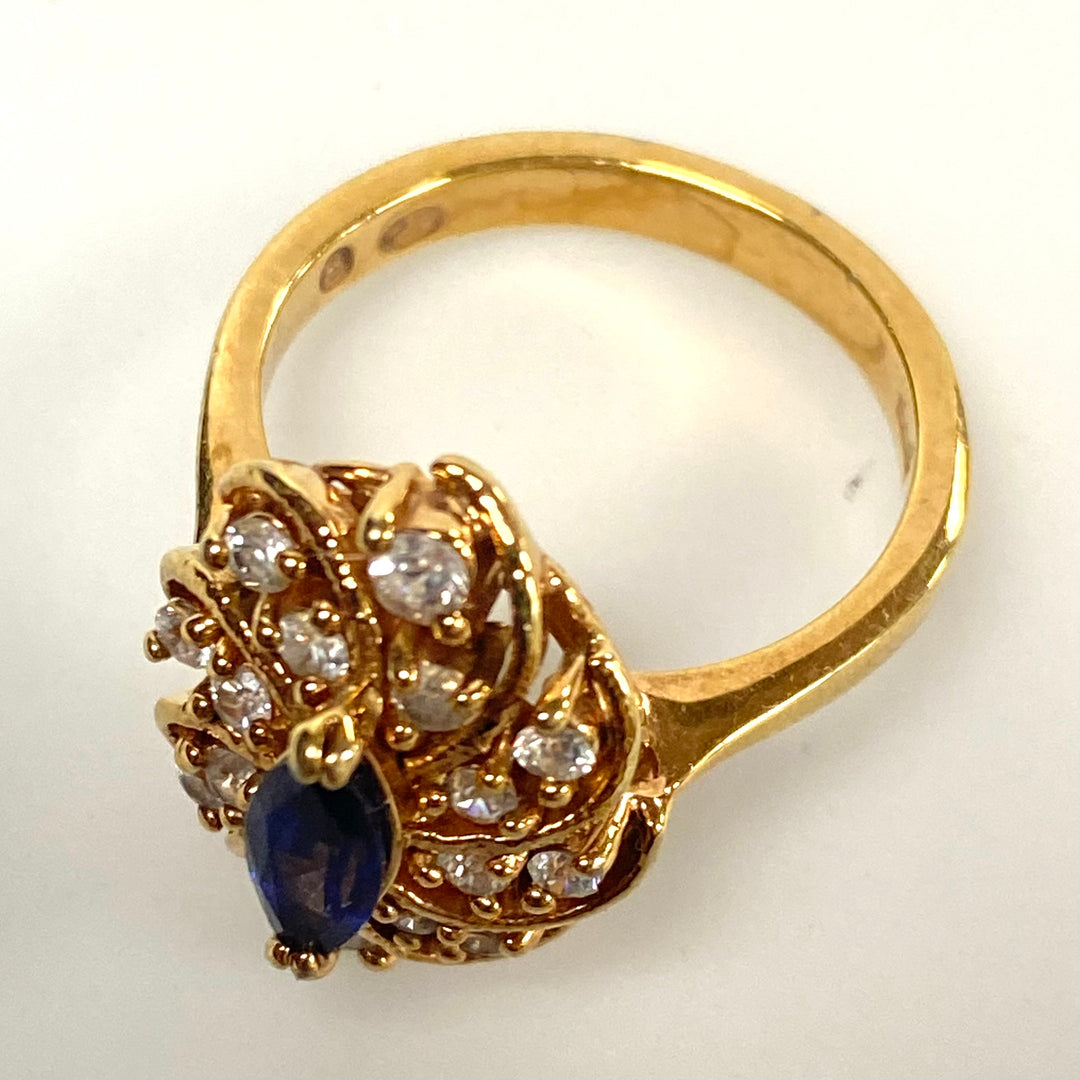 v560 Vintage Sterling Silver Marquise-cut Blue Sapphire Cocktail Ring Size 7.75