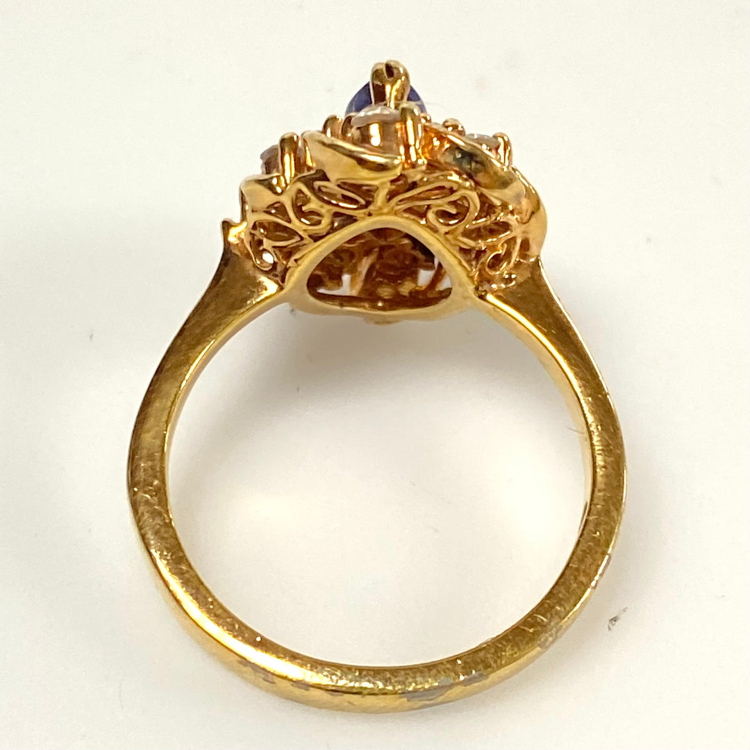 v560 Vintage Sterling Silver Marquise-cut Blue Sapphire Cocktail Ring Size 7.75