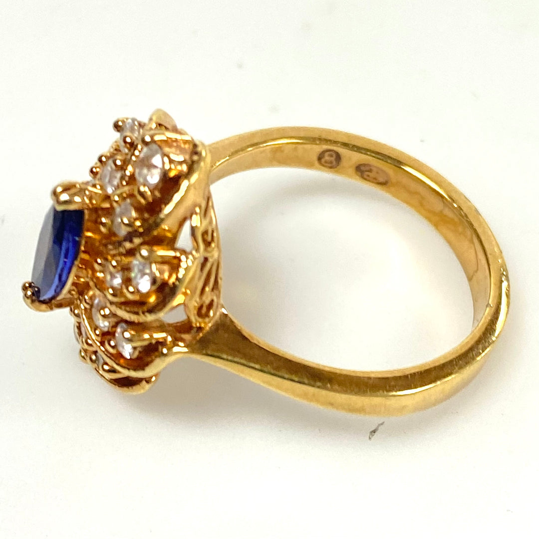 v560 Vintage Sterling Silver Marquise-cut Blue Sapphire Cocktail Ring Size 7.75