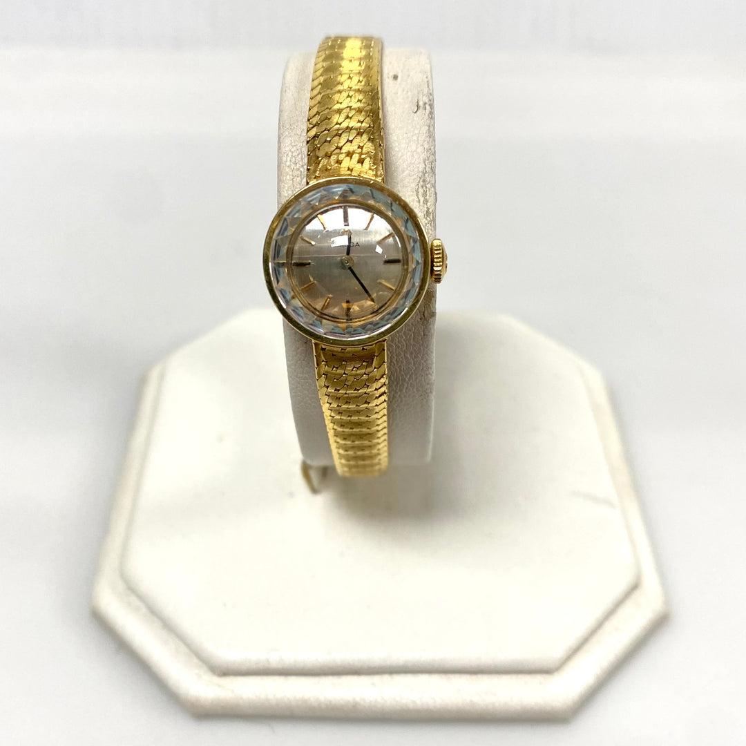 v563 Vintage Omega Ladies' 18K Yellow Gold Mechanical Cocktail Watch Diamond Cut Crystal