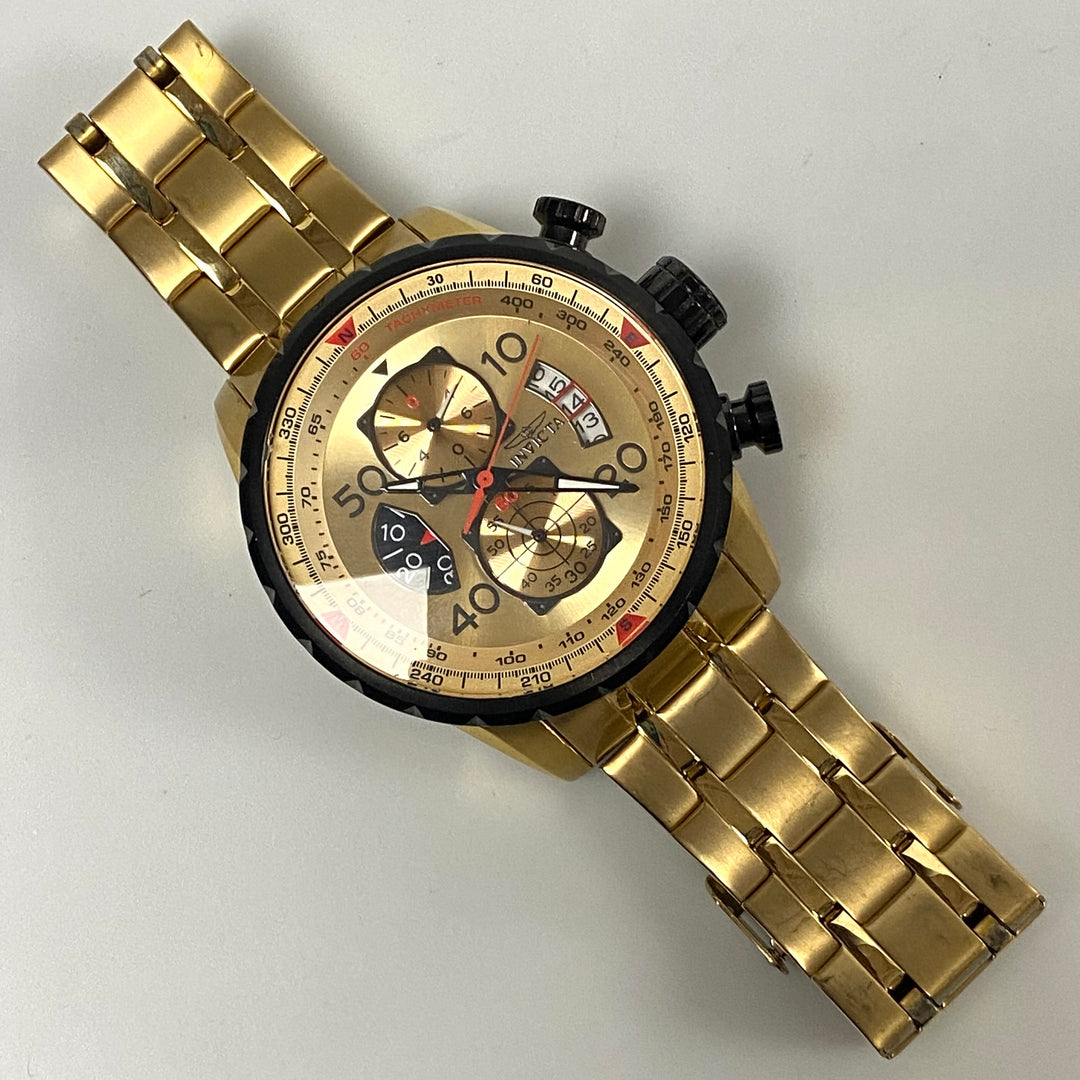 v566 Invicta Aviator 100m WR All Stainless Steel Men's Wrist Watch Model 17205