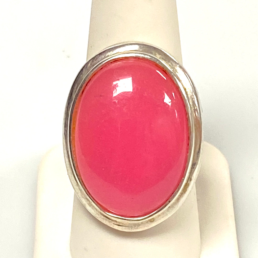 v571 Vintage Pink Chalcedony Ring in Sterling Silver Filigree Setting Size 8.75